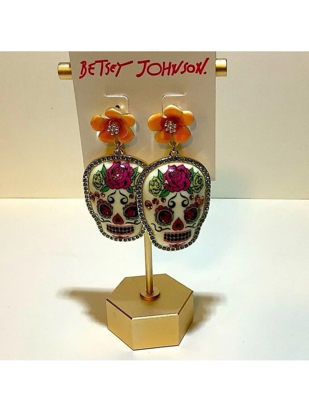 Betsey Johnson Hola To Love Sugar Skull Drop Earrings New